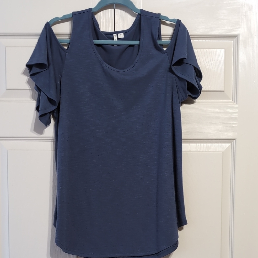 Women's Blue Cold Shoulder Top